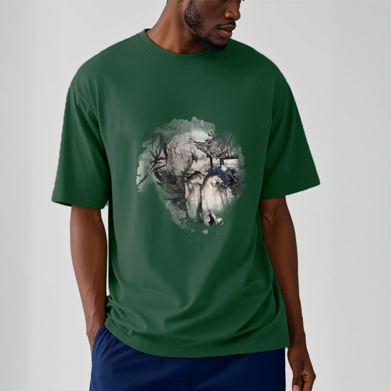 Nimara Ritual Chinese Bamboo Mountain Pavilion Design Pattern Tee T-shirt