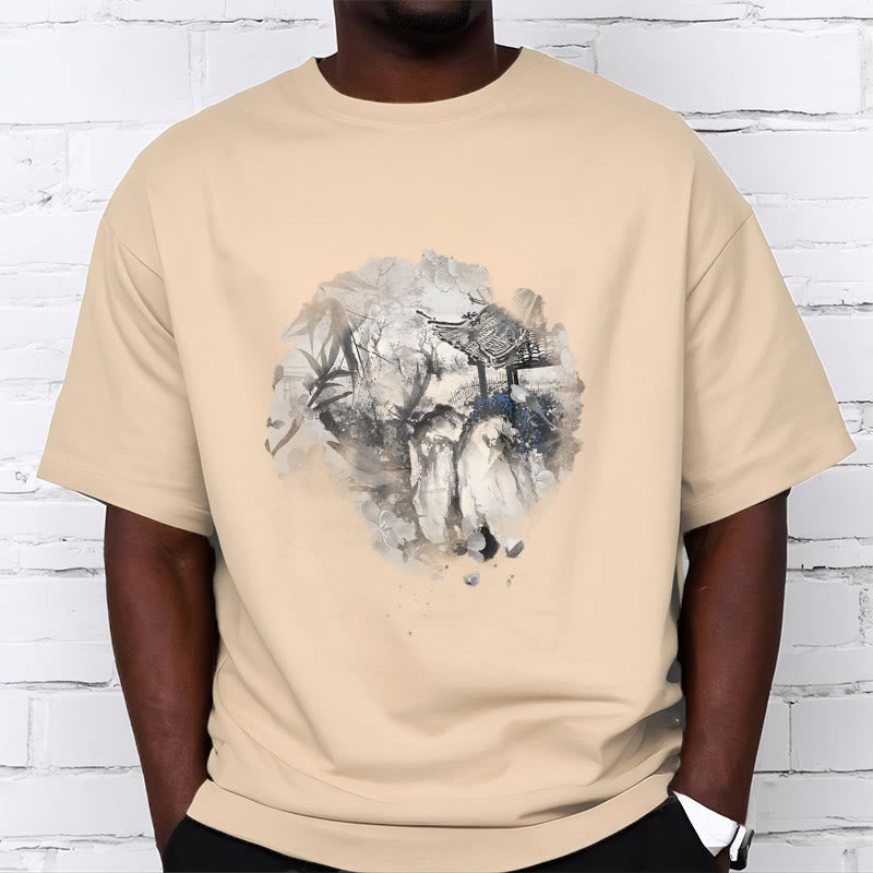 Nimara Ritual Chinese Bamboo Mountain Pavilion Design Pattern Tee T-shirt