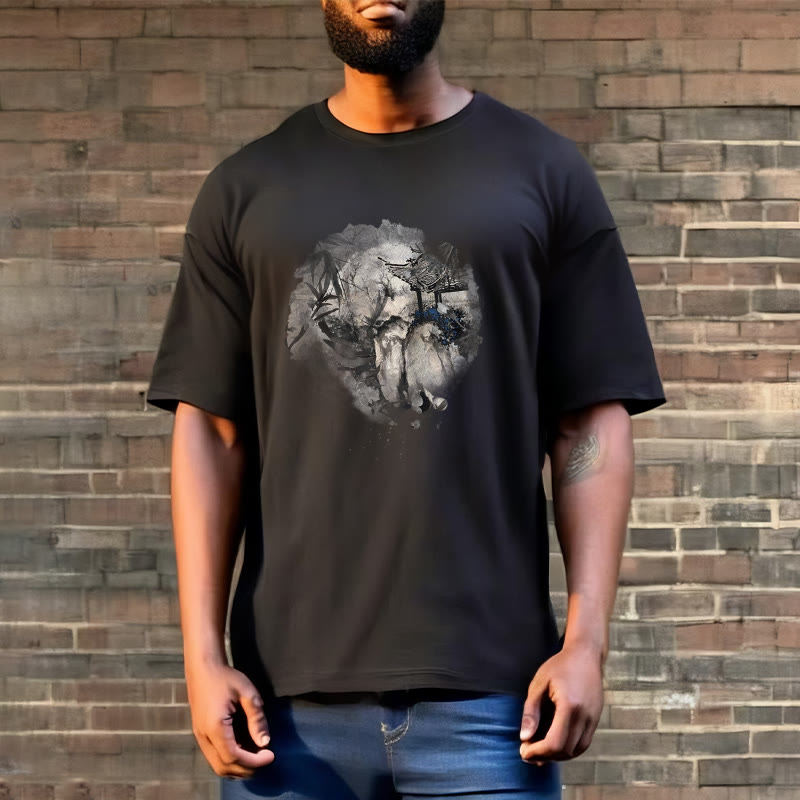 Nimara Ritual Chinese Bamboo Mountain Pavilion Design Pattern Tee T-shirt