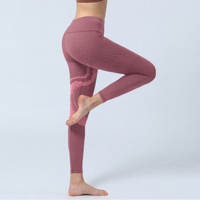 Nimara Ritual Pink Snake And Snakeskin Print Gym Leggings Women's Yoga Pants