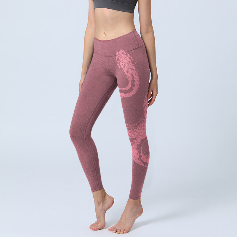 Nimara Ritual Pink Snake And Snakeskin Print Gym Leggings Women's Yoga Pants