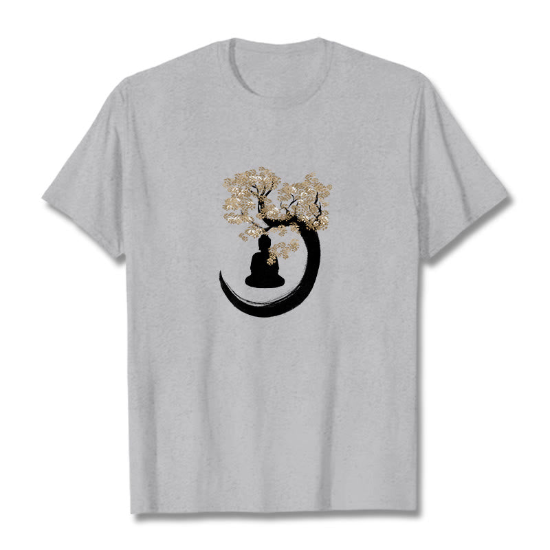 Nimara Ritual Buddha Sitting Under The Tree Cotton Tee T-shirt