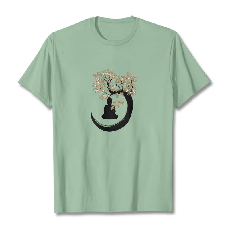 Nimara Ritual Buddha Sitting Under The Tree Cotton Tee T-shirt
