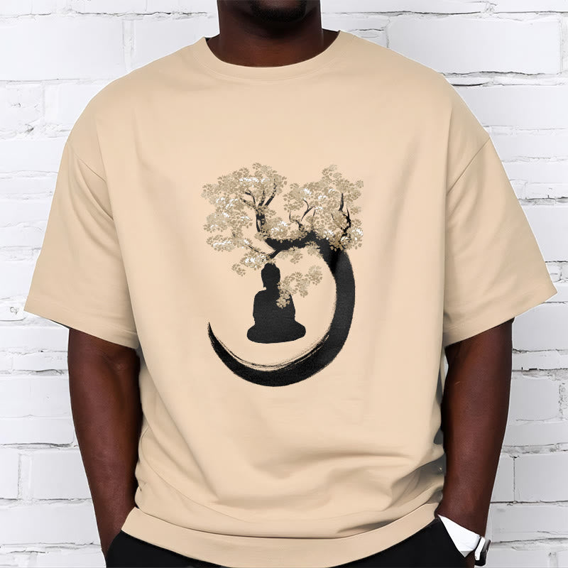 Nimara Ritual Buddha Sitting Under The Tree Cotton Tee T-shirt