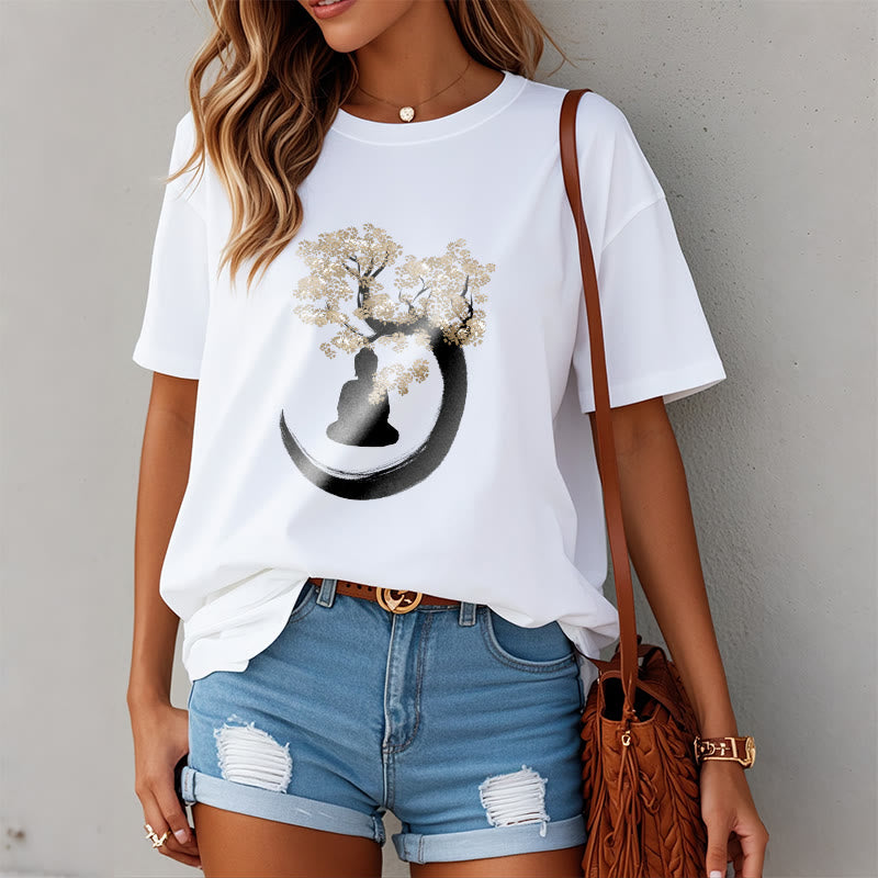Nimara Ritual Buddha Sitting Under The Tree Cotton Tee T-shirt