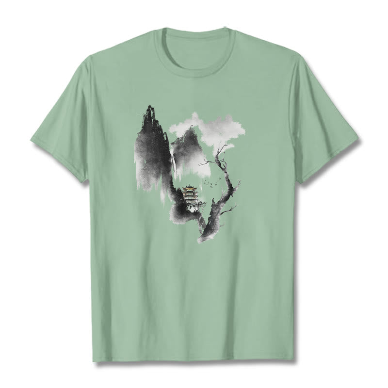 Nimara Ritual Pavilion Tree Geese Around The Mountains Pattern Tee T-shirt