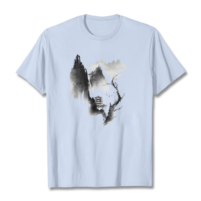 Nimara Ritual Pavilion Tree Geese Around The Mountains Pattern Tee T-shirt