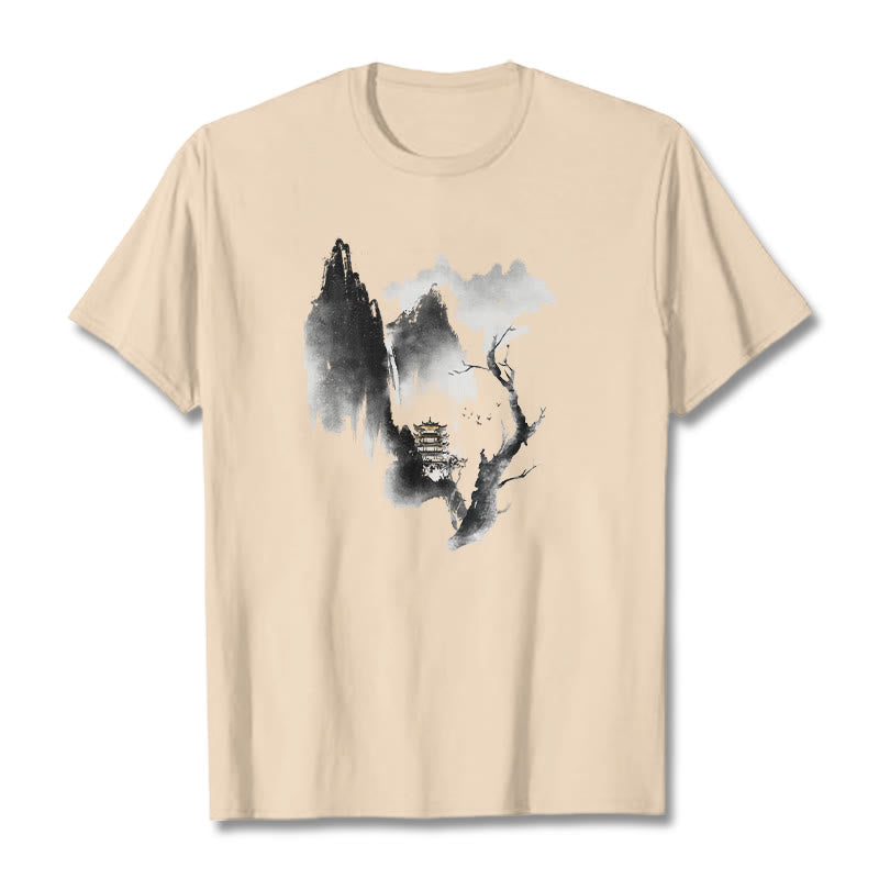 Nimara Ritual Pavilion Tree Geese Around The Mountains Pattern Tee T-shirt