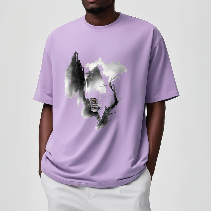 Nimara Ritual Pavilion Tree Geese Around The Mountains Pattern Tee T-shirt