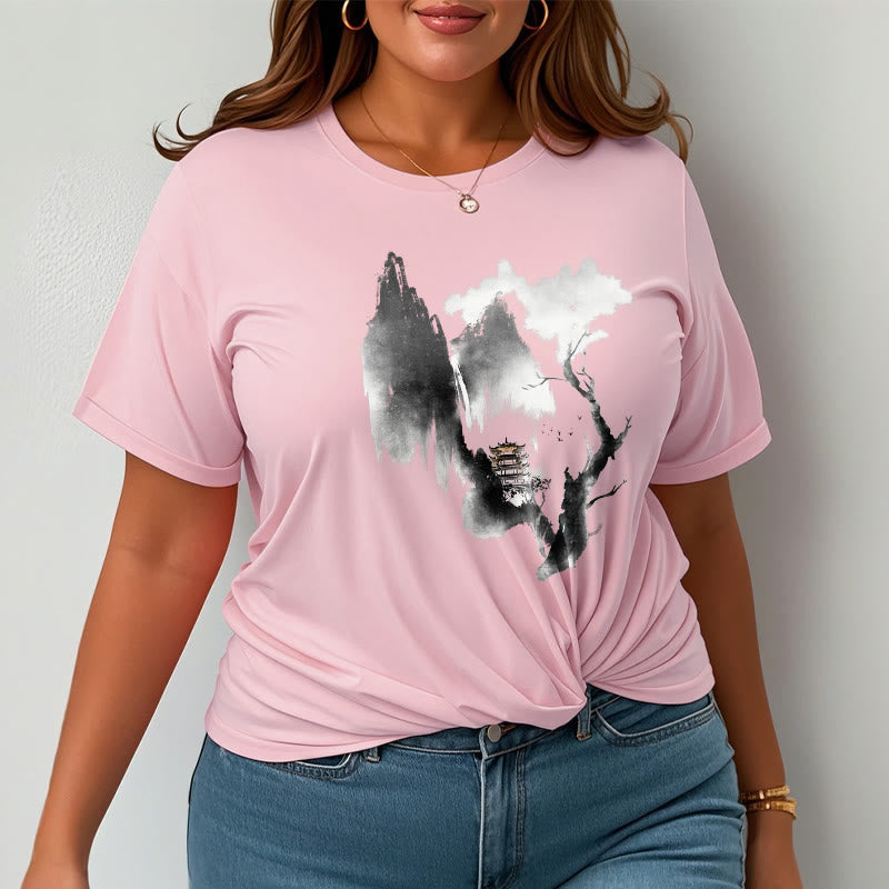Nimara Ritual Pavilion Tree Geese Around The Mountains Pattern Tee T-shirt