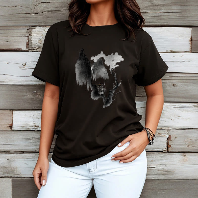 Nimara Ritual Pavilion Tree Geese Around The Mountains Pattern Tee T-shirt