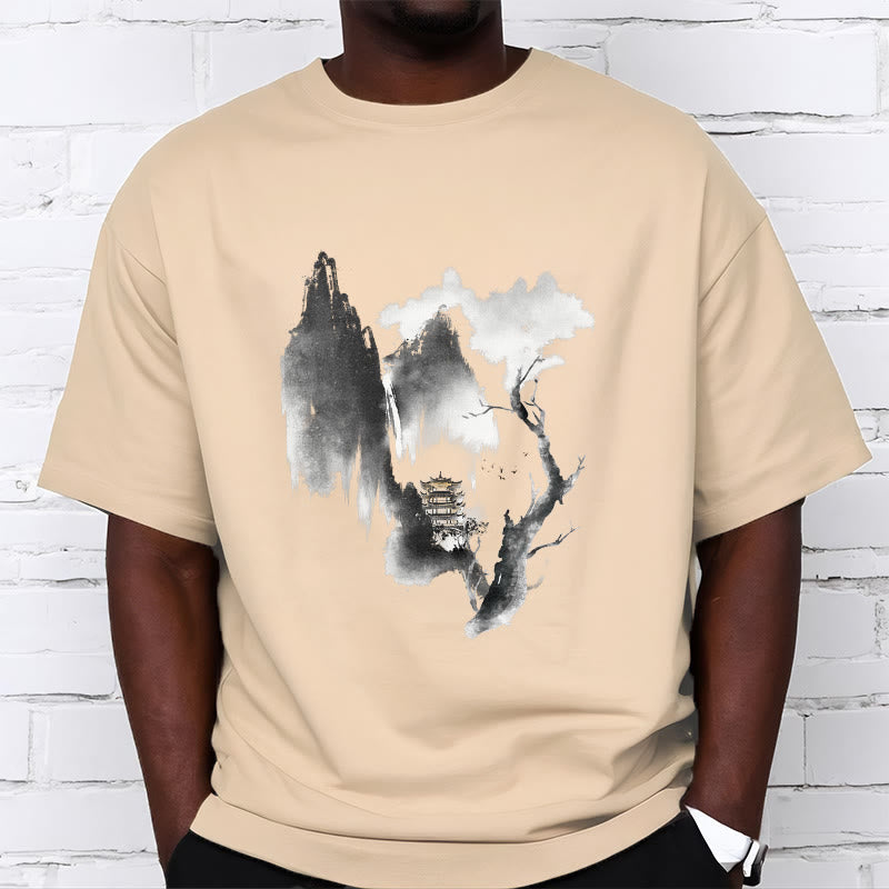 Nimara Ritual Pavilion Tree Geese Around The Mountains Pattern Tee T-shirt