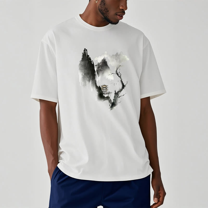 Nimara Ritual Pavilion Tree Geese Around The Mountains Pattern Tee T-shirt