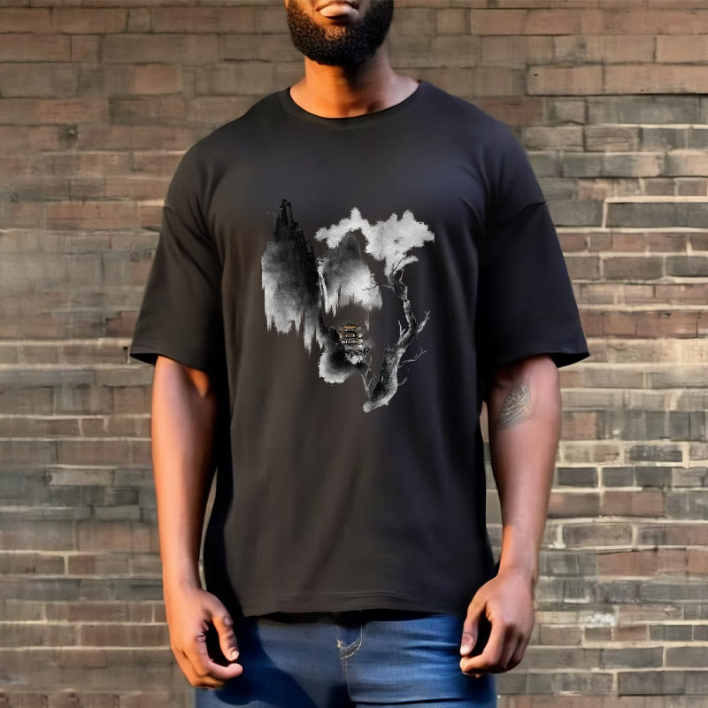 Nimara Ritual Pavilion Tree Geese Around The Mountains Pattern Tee T-shirt