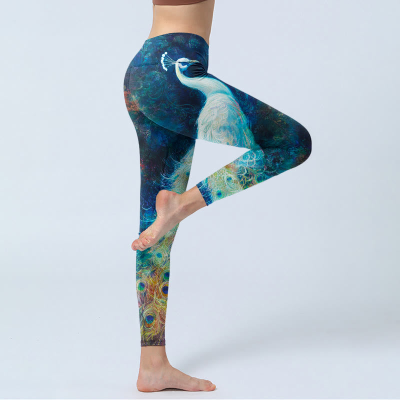 Nimara Ritual Blue Peacock Colorful Feathers Print Gym Leggings Women's Yoga Pants