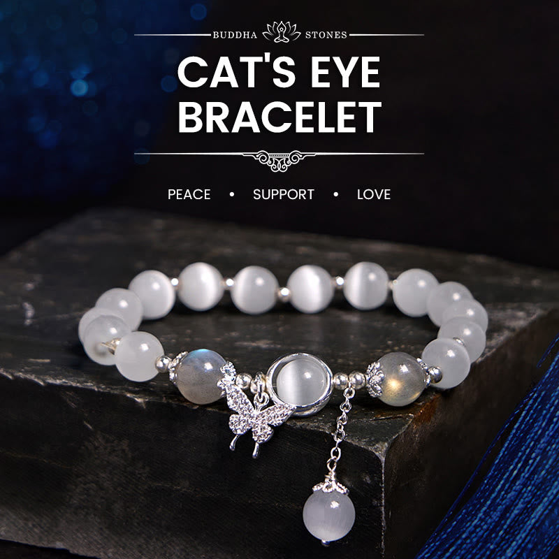 Nimara Ritual Cat's Eye Moonstone Butterfly Star Charm Support Bracelet