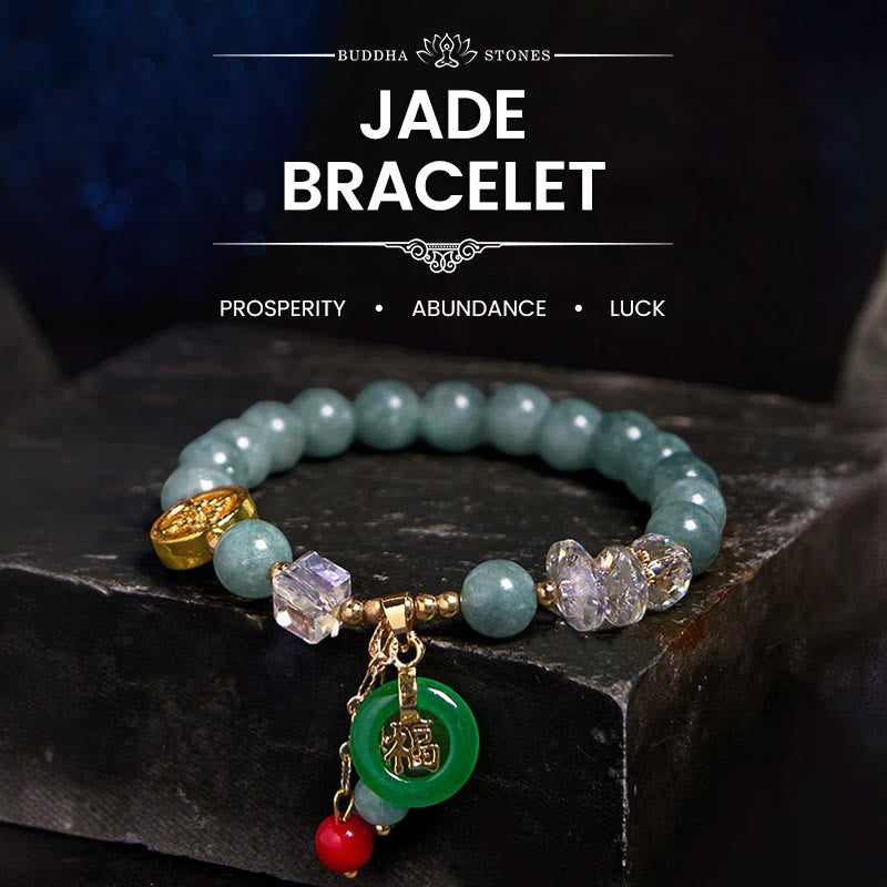 Nimara Ritual Strawberry Quartz Jade Fu Character Charm Healing Bracelet