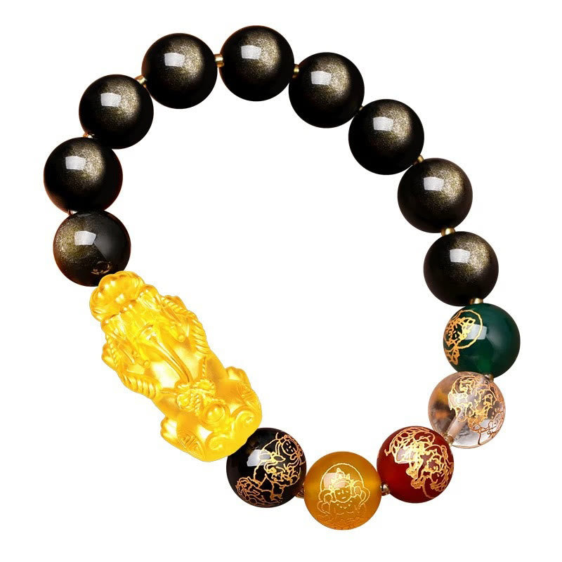 Nimara Ritual Natural Gold Sheen Obsidian PiXiu Five Directions Gods of Wealth Protection Bracelet