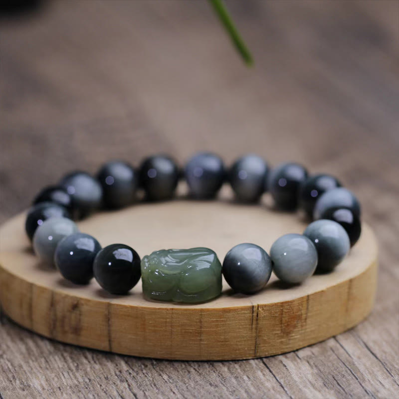 Nimara Ritual Natural Eagle's Eye Stone Hetian Jade Pixiu Confidence Bracelet
