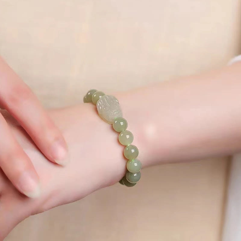 Nimara Ritual Natural Hetian Jade PiXiu Carved Luck Bracelet