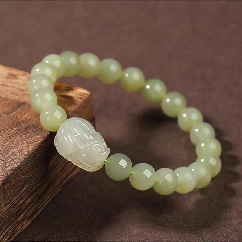 Nimara Ritual Natural Hetian Jade PiXiu Carved Luck Bracelet