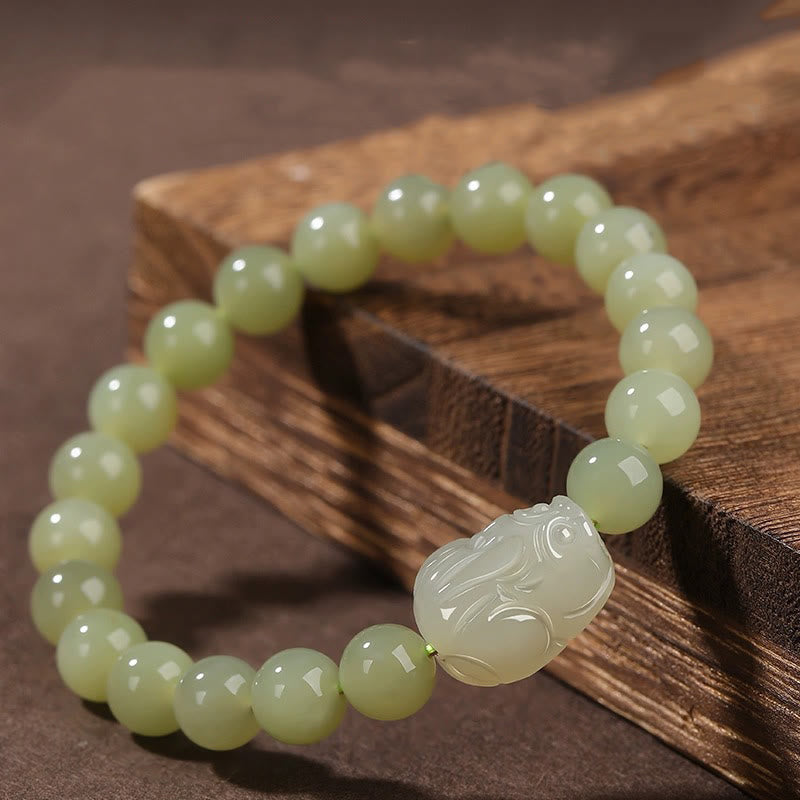 Nimara Ritual Natural Hetian Jade PiXiu Carved Luck Bracelet