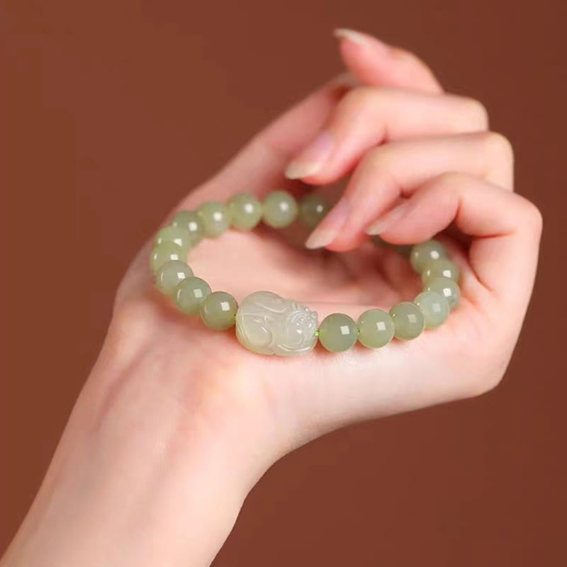 Nimara Ritual Natural Hetian Jade PiXiu Carved Luck Bracelet