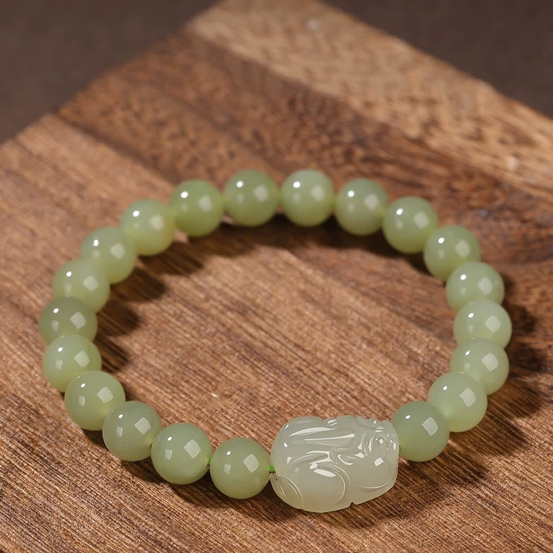 Nimara Ritual Natural Hetian Jade PiXiu Carved Luck Bracelet