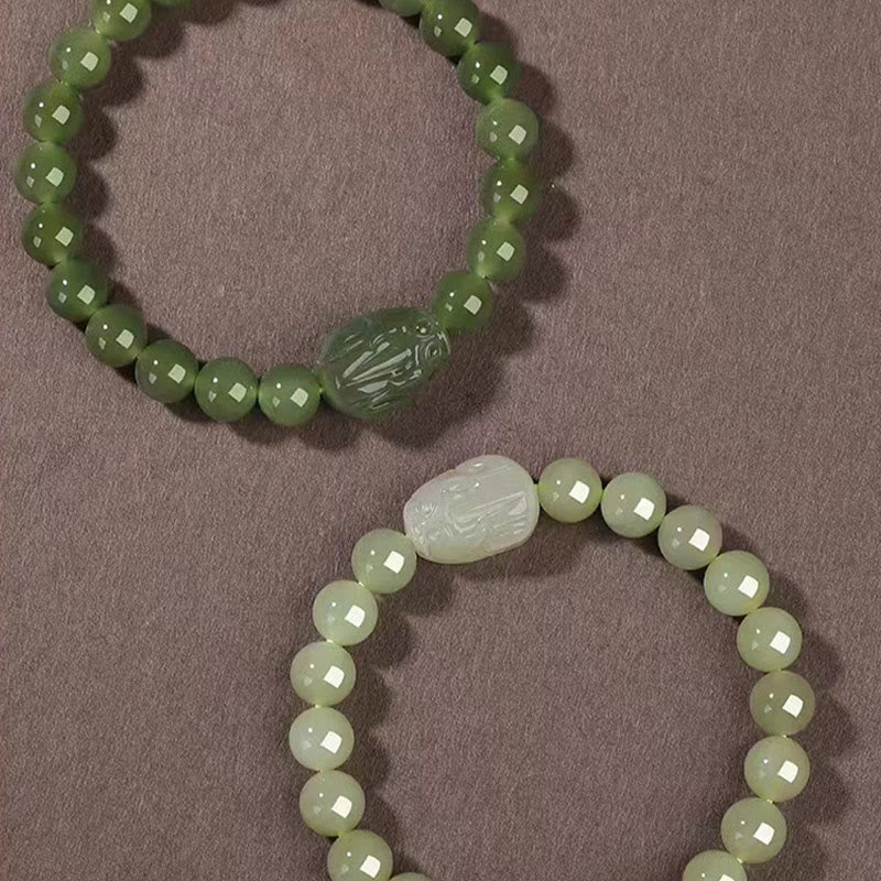 Nimara Ritual Natural Hetian Jade PiXiu Carved Luck Bracelet