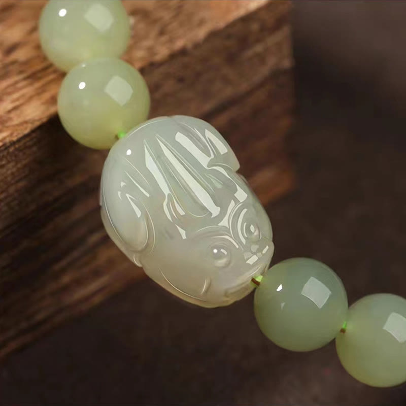 Nimara Ritual Natural Hetian Jade PiXiu Carved Luck Bracelet