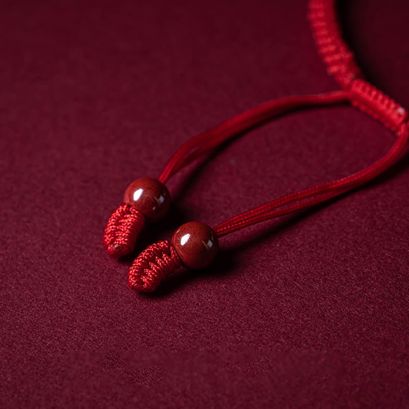 Nimara Ritual Handmade Cinnabar Ruyi Handle Fu Character PiXiu Blessing Red String Braided Bracelet
