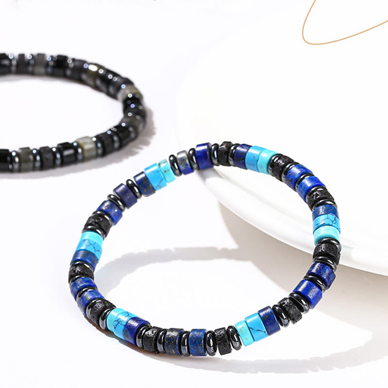 Nimara Ritual Hematite Turquoise Lazurite Lava Rock Black Glitter Stone Support Bracelet