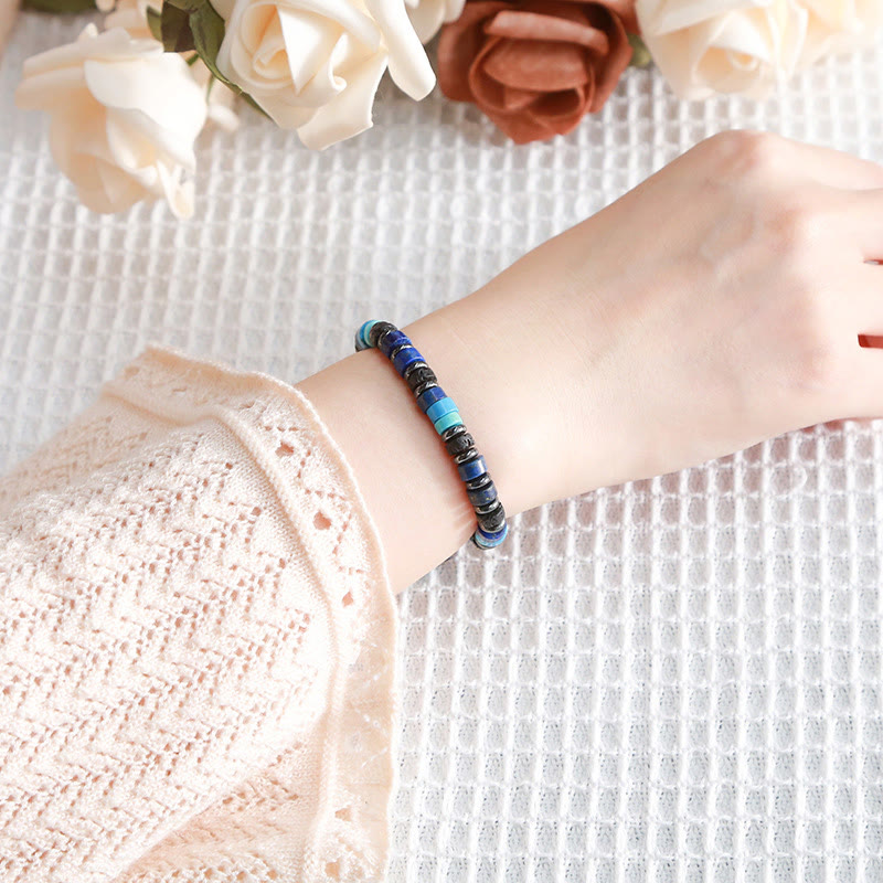 Nimara Ritual Hematite Turquoise Lazurite Lava Rock Black Glitter Stone Support Bracelet