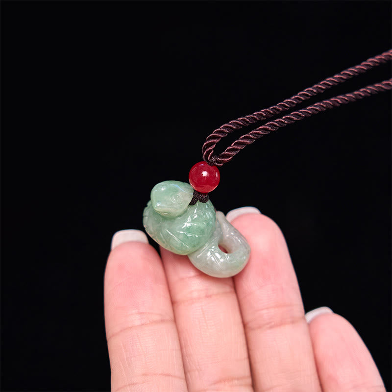 Nimara Ritual Chinese Zodiac Year of the Snake Natural Jade Luck Necklace Pendant