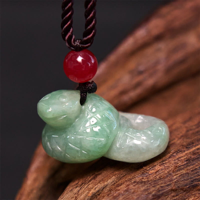 Nimara Ritual Chinese Zodiac Year of the Snake Natural Jade Luck Necklace Pendant