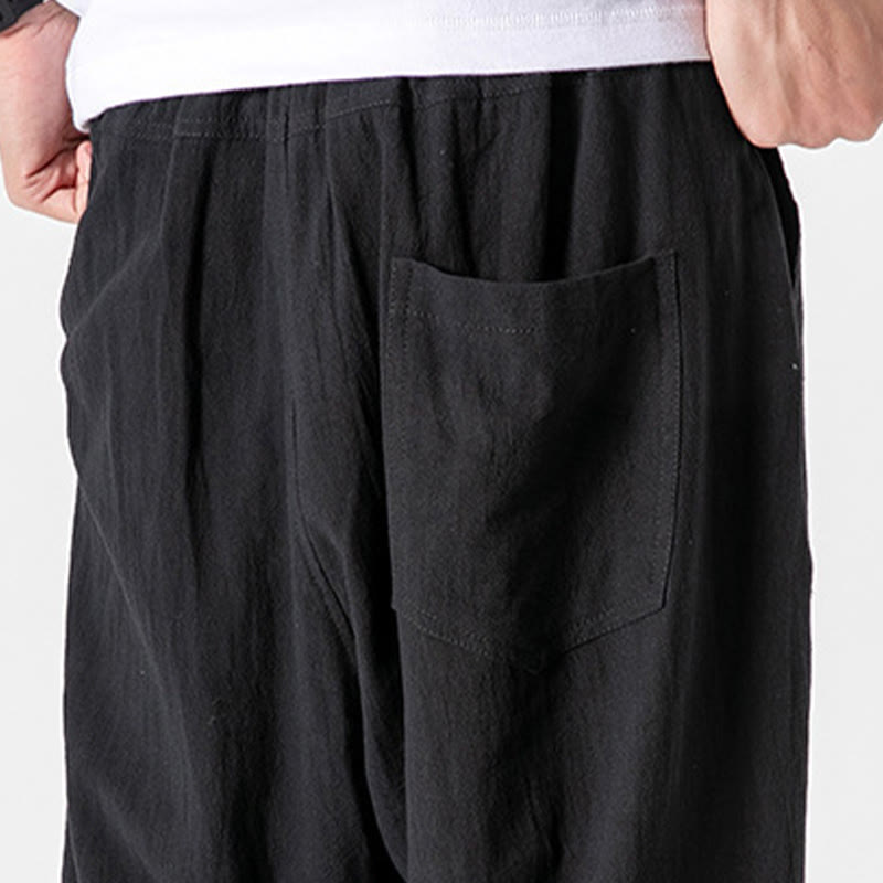 Nimara Ritual Solid Color Drawstring Cotton Men's Pants With Pockets