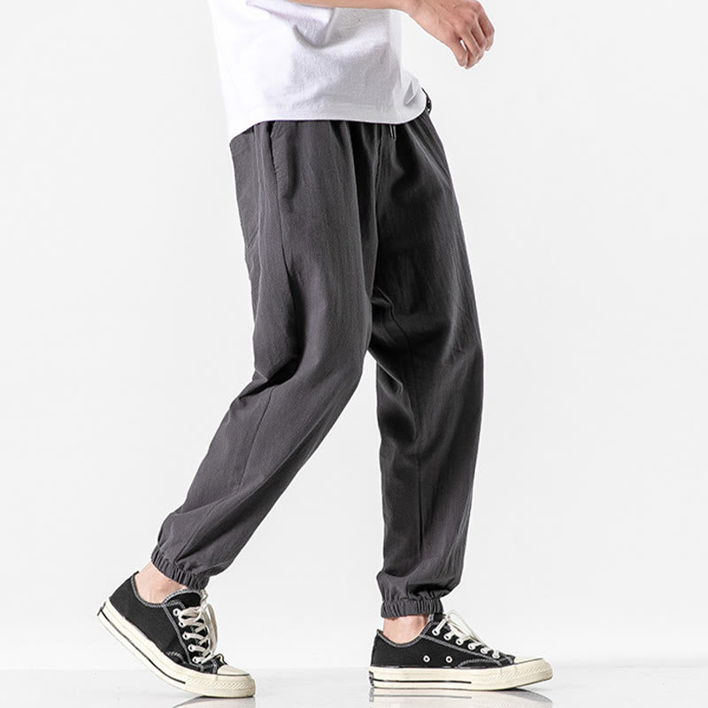 Nimara Ritual Solid Color Drawstring Cotton Men's Pants With Pockets