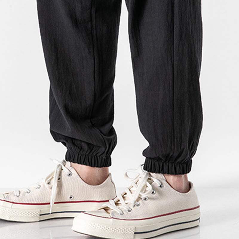 Nimara Ritual Solid Color Drawstring Cotton Men's Pants With Pockets