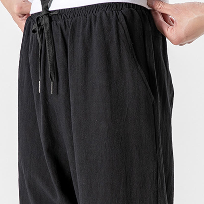 Nimara Ritual Solid Color Drawstring Cotton Men's Pants With Pockets