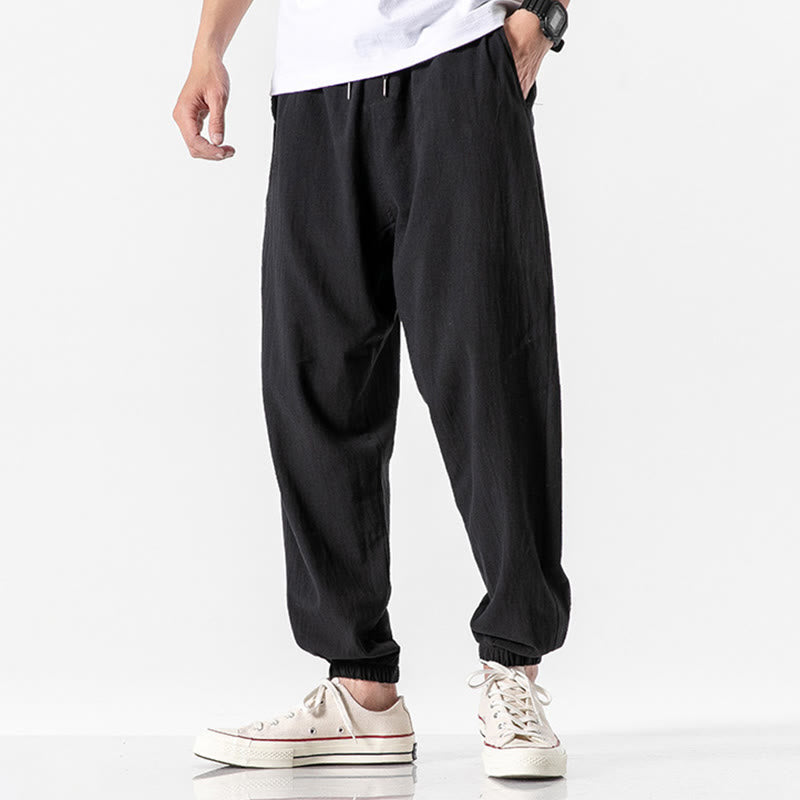 Nimara Ritual Solid Color Drawstring Cotton Men's Pants With Pockets