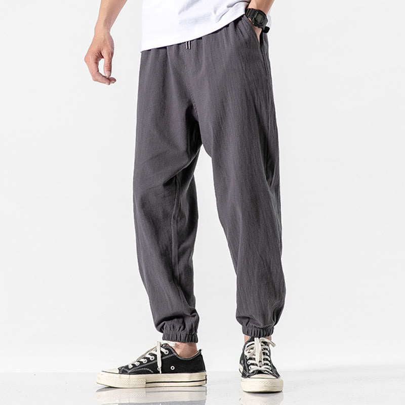 Nimara Ritual Solid Color Drawstring Cotton Men's Pants With Pockets