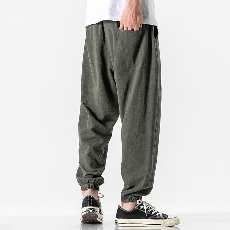 Nimara Ritual Solid Color Drawstring Cotton Men's Pants With Pockets