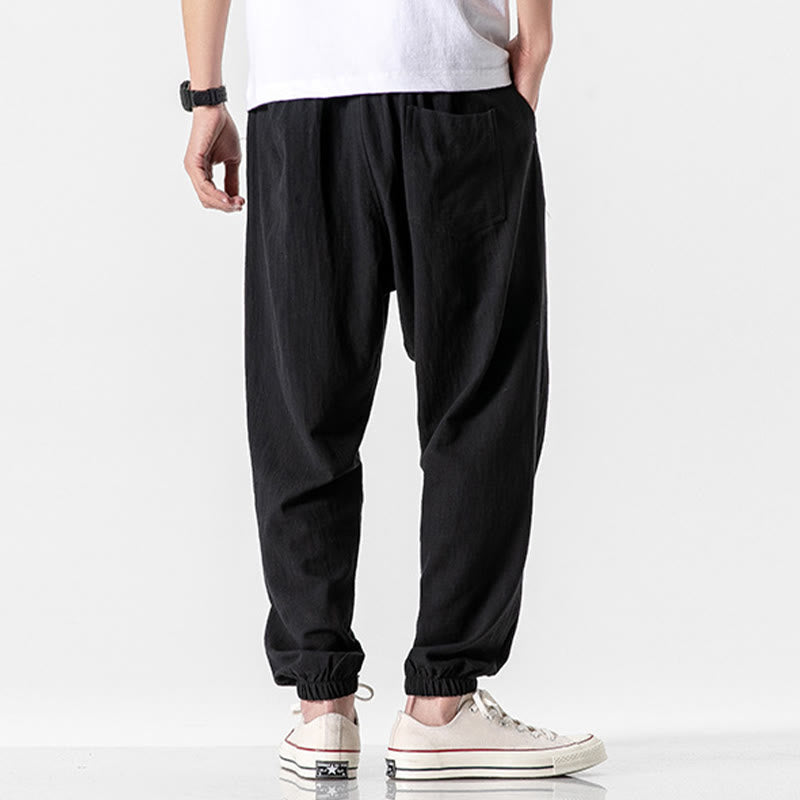 Nimara Ritual Solid Color Drawstring Cotton Men's Pants With Pockets