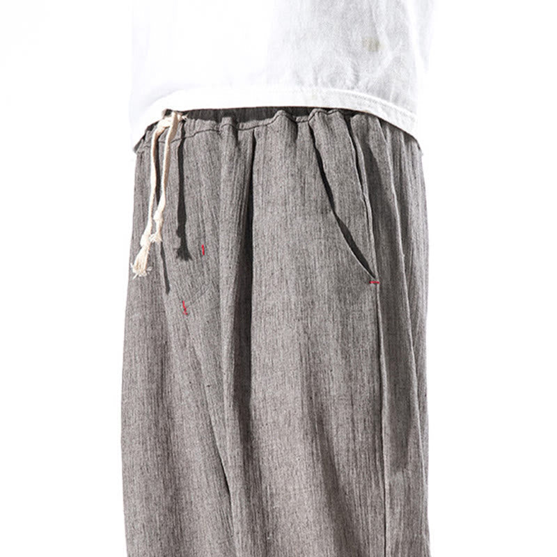 Nimara Ritual Casual Solid Color Drawstring Linen Men's Pants With Pockets
