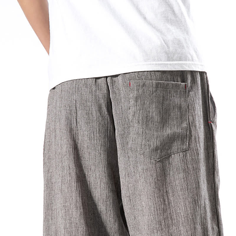 Nimara Ritual Casual Solid Color Drawstring Linen Men's Pants With Pockets