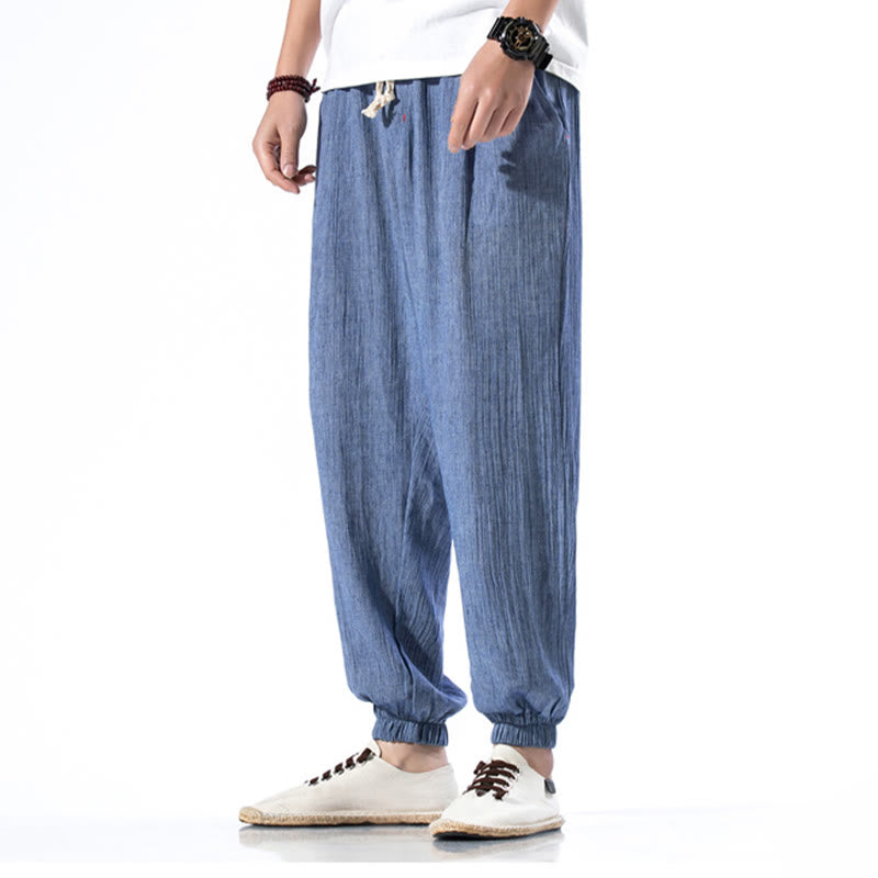 Nimara Ritual Casual Solid Color Drawstring Linen Men's Pants With Pockets