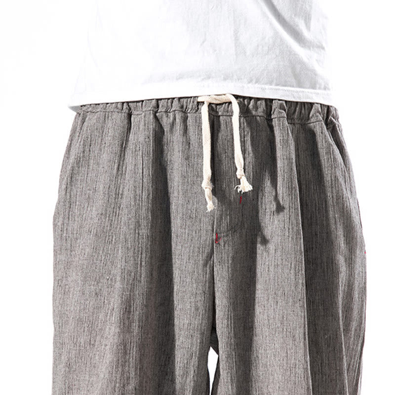 Nimara Ritual Casual Solid Color Drawstring Linen Men's Pants With Pockets