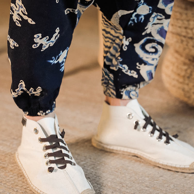 Nimara Ritual Chinese Dragon Pattern Cotton Men's Harem Pants With Pockets