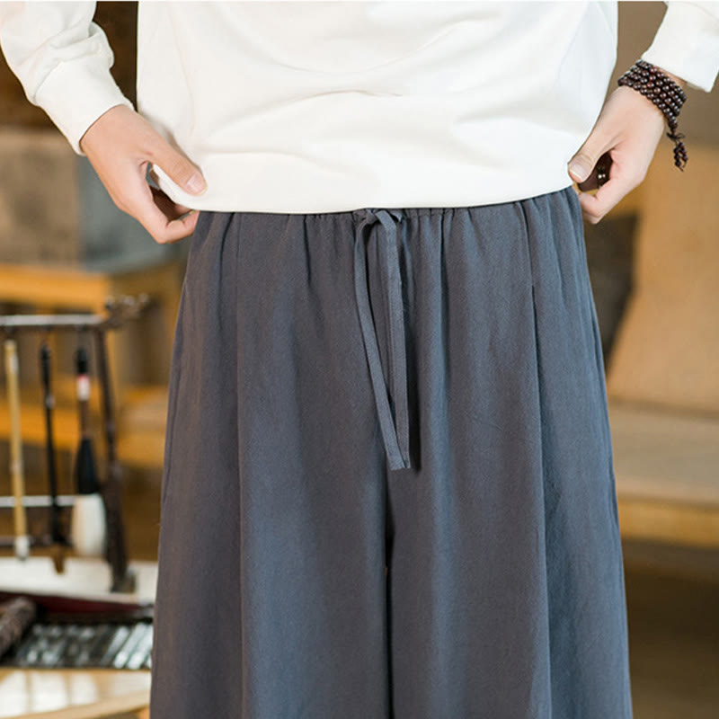 Nimara Ritual Solid Color Cotton Linen Drawstring Men's Harem Pants With Pockets