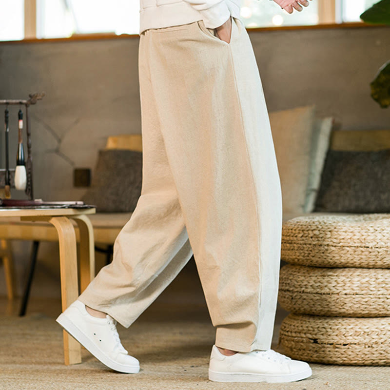 Nimara Ritual Solid Color Cotton Linen Drawstring Men's Harem Pants With Pockets